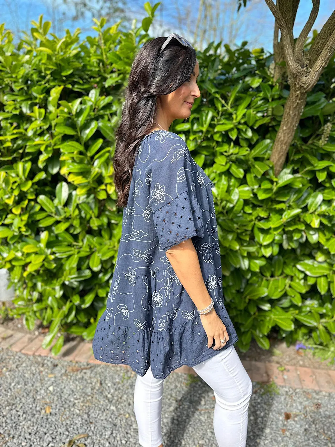 Navy Patterned Tassel Bardot Tunic Penny