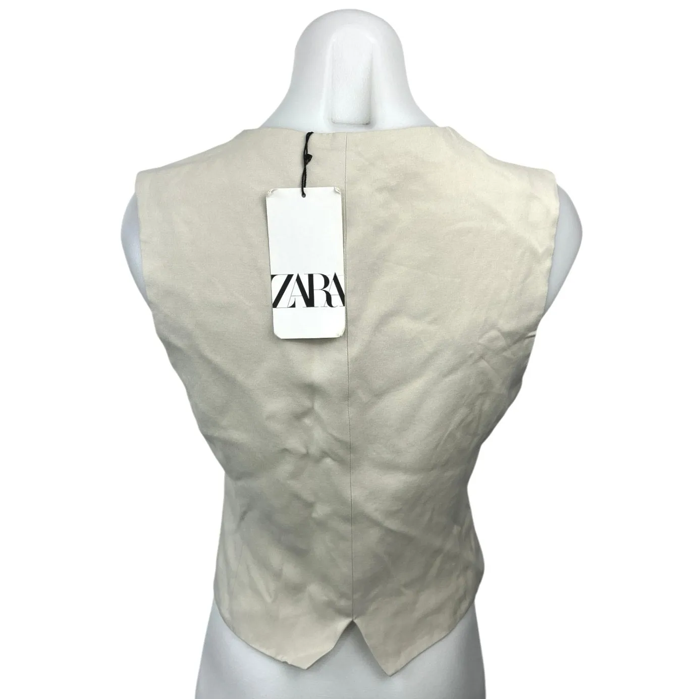 NEW Zara White Cream Sleeveless Button V-Neck Casual Formal Crop Vest Top Size S