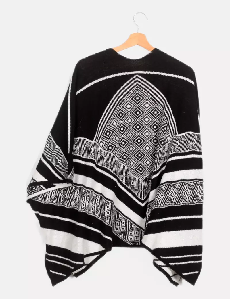 NoName Poncho de punto bicolor