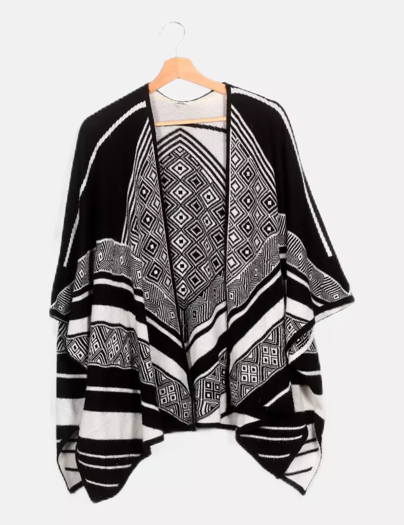 NoName Poncho de punto bicolor