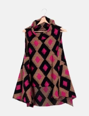 NoName Poncho marrón estampado geométrico