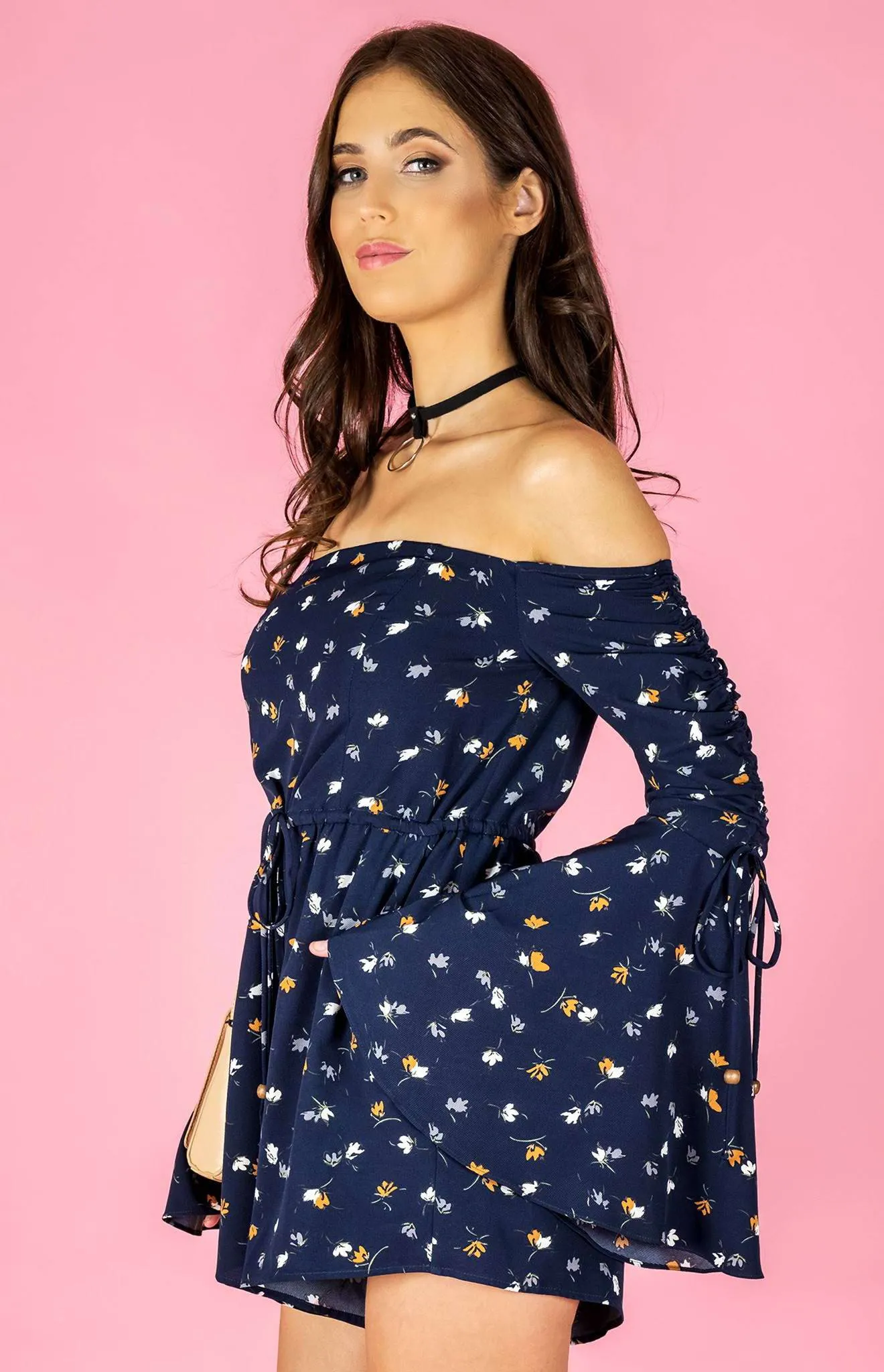 Off The Shoulder Drawstring Sleeve Playsuit (SSJP5)