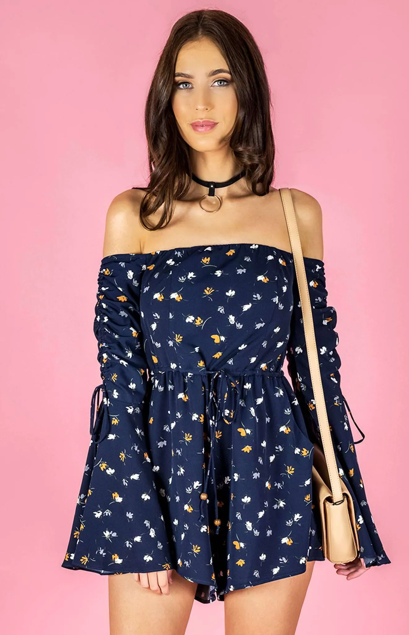 Off The Shoulder Drawstring Sleeve Playsuit (SSJP5)