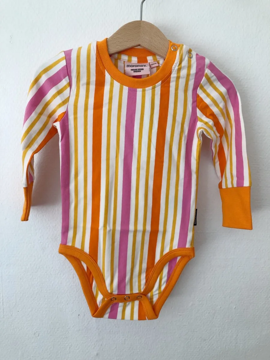 Orange Stripe Long Sleeve Bodysuit by Moromini