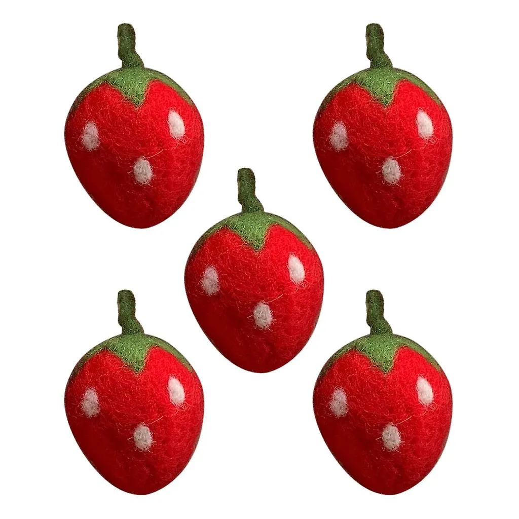 Pack Of 5pcs Wool Felt Strawberry Craft Decor Diy Bag Ornament Keychain Decor