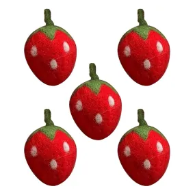 Pack Of 5pcs Wool Felt Strawberry Craft Decor Diy Bag Ornament Keychain Decor