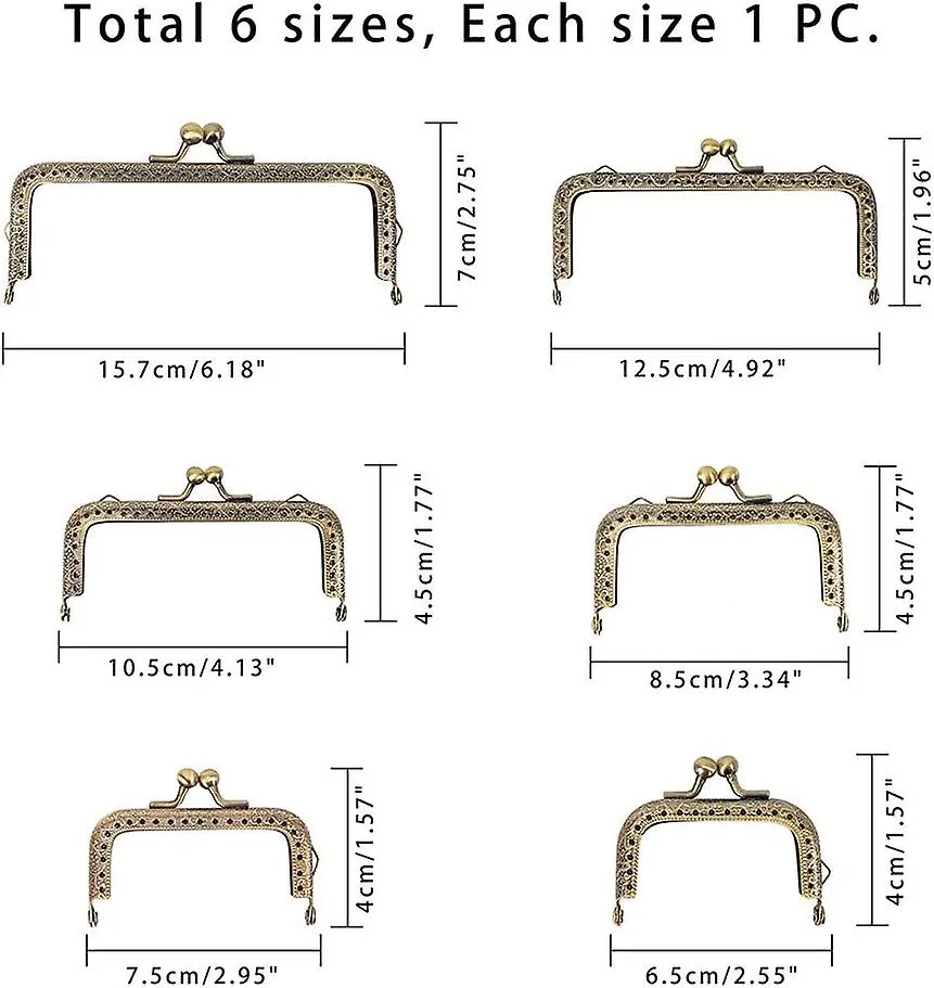 Pandahall Elite - 6 Taille Fermoir De Cadre De Poigne De Sac  Main,cadres De Sac Bricolage En Mtal Rectangle Rtro Pour Sac Coutu