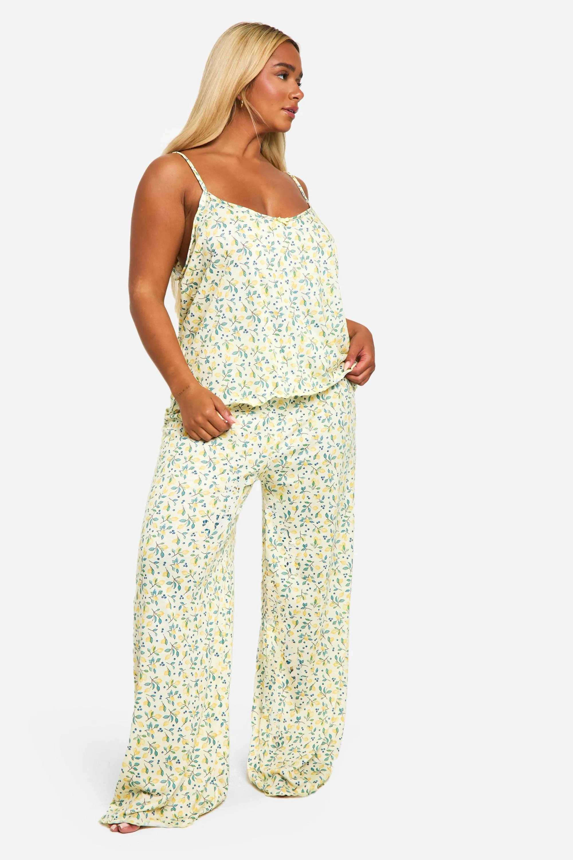 Plus Lemon Print Camisole & Pants Pj Set