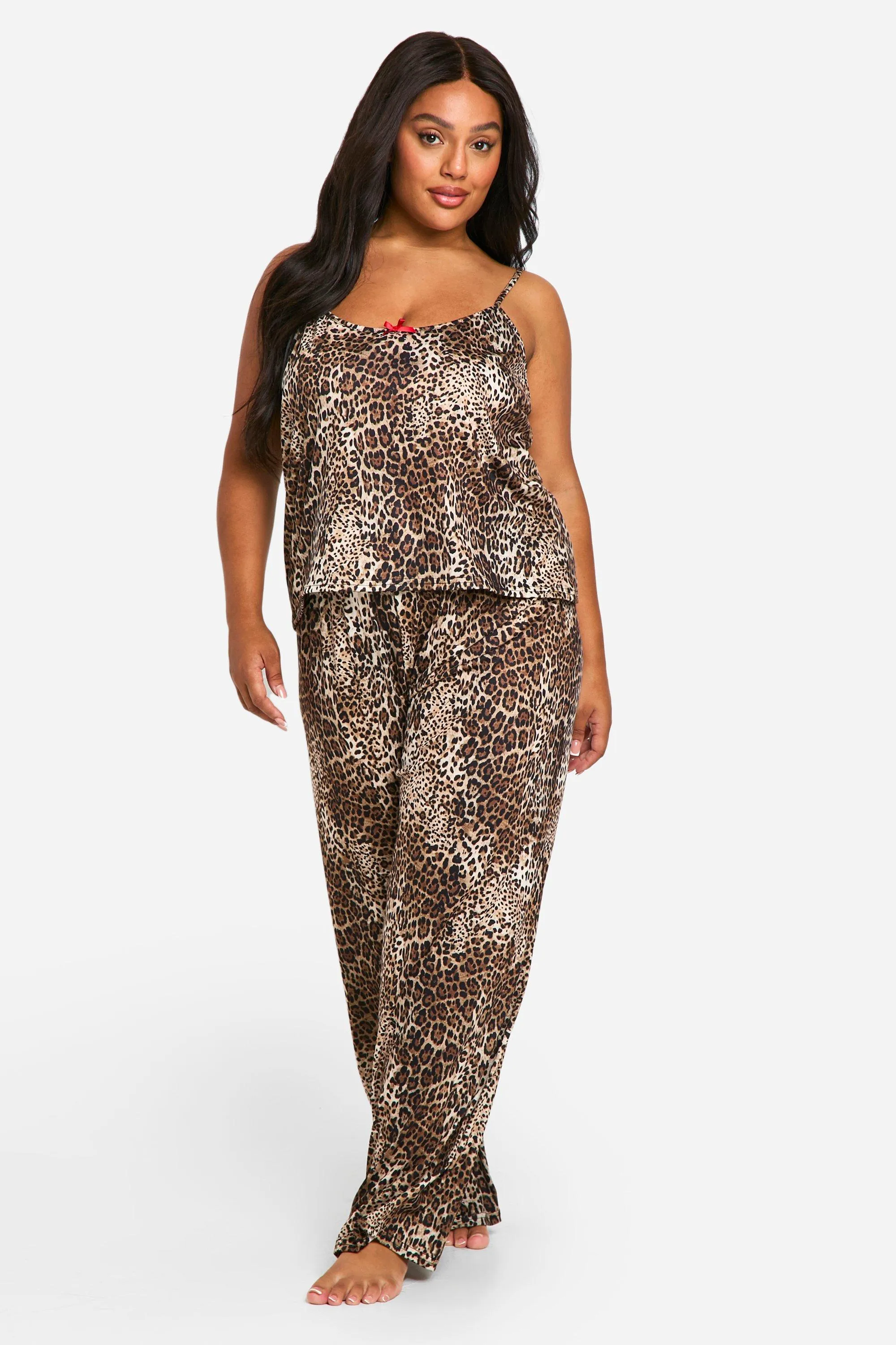 Plus Leopard Print Camisole & Pants Pj Set