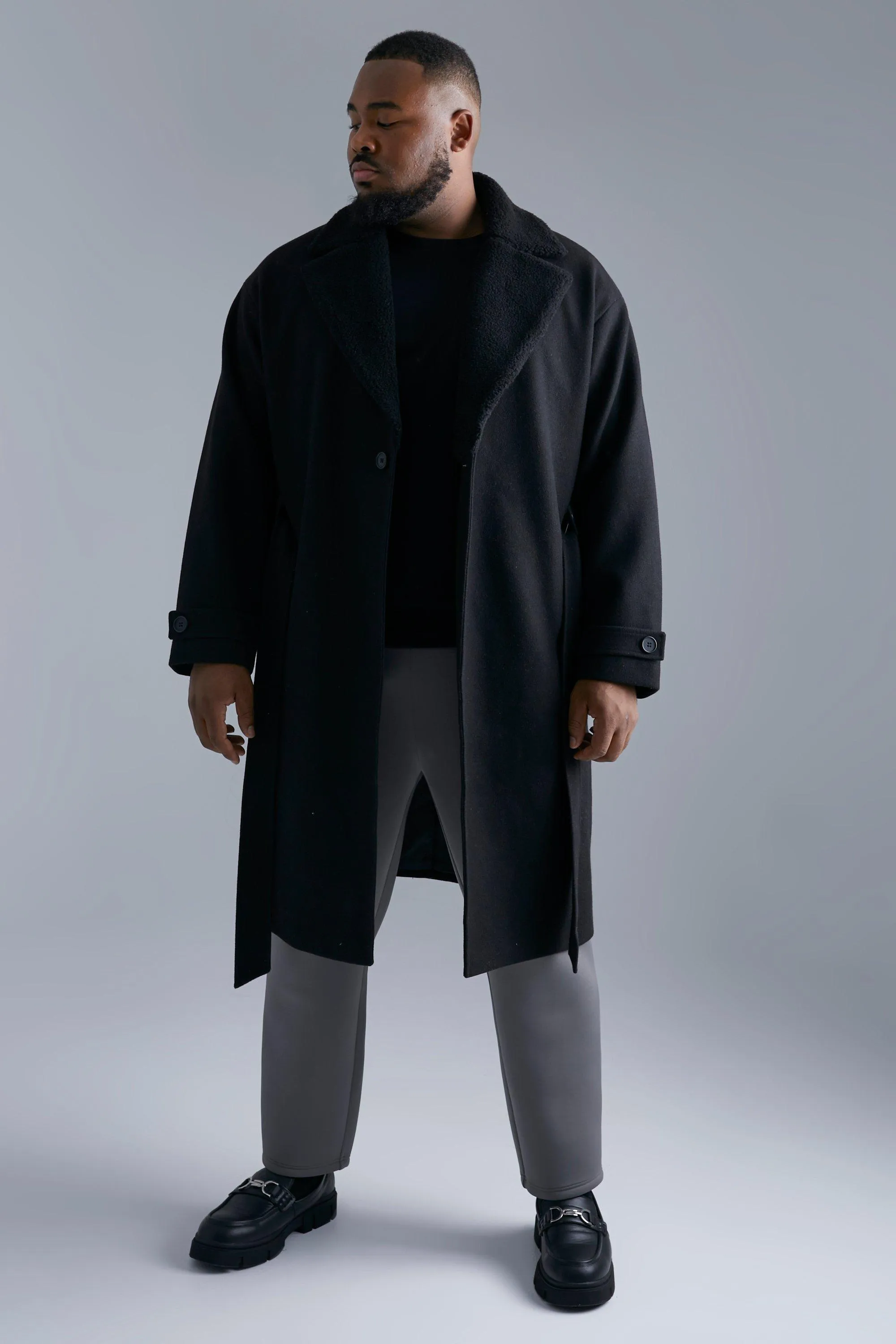 Plus Wool Look Overcoat With Borg Collar