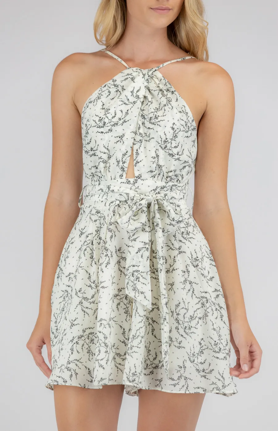 Printed Halter Neckline Playsuit with Pleated Details (SJP467A)