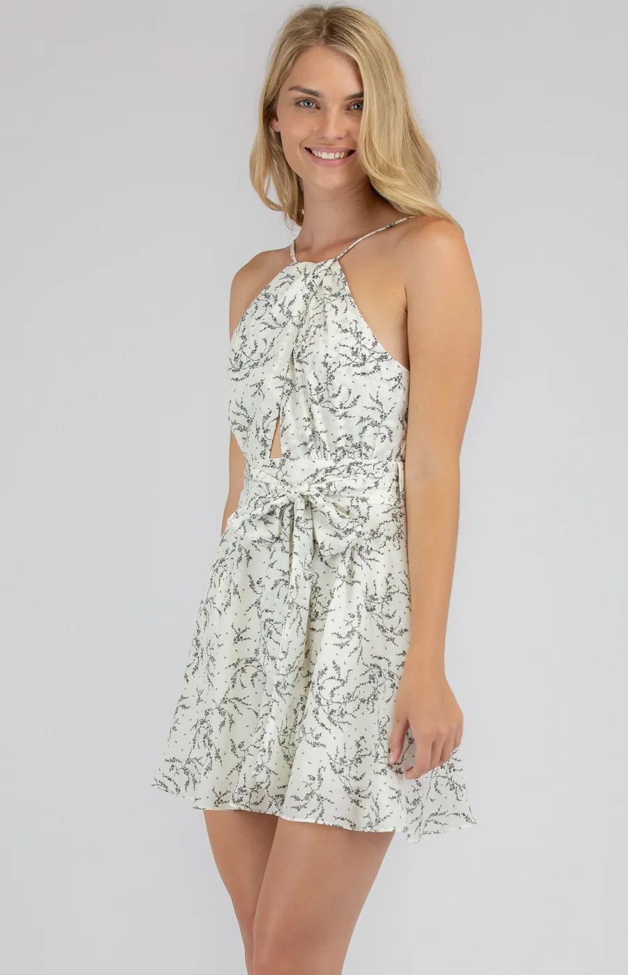 Printed Halter Neckline Playsuit with Pleated Details (SJP467A)