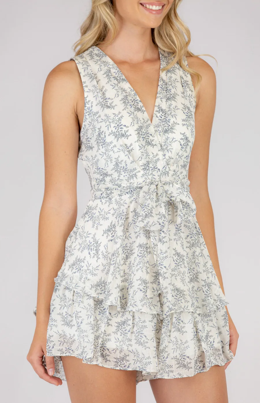 Printed Sleeveless Playsuit with Ruffle (AJP829-3A)