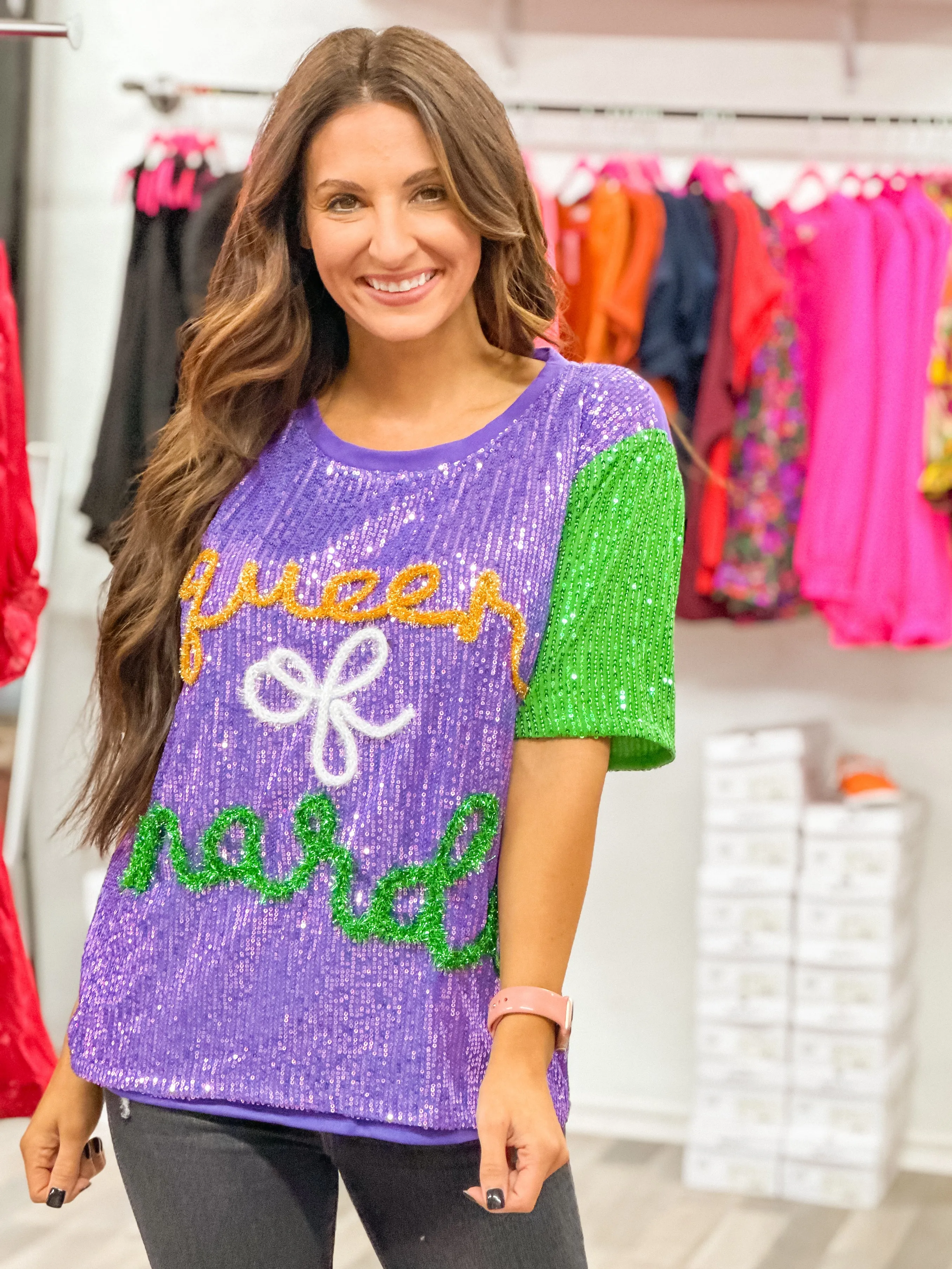 Queen Of Mardi Sequin Top