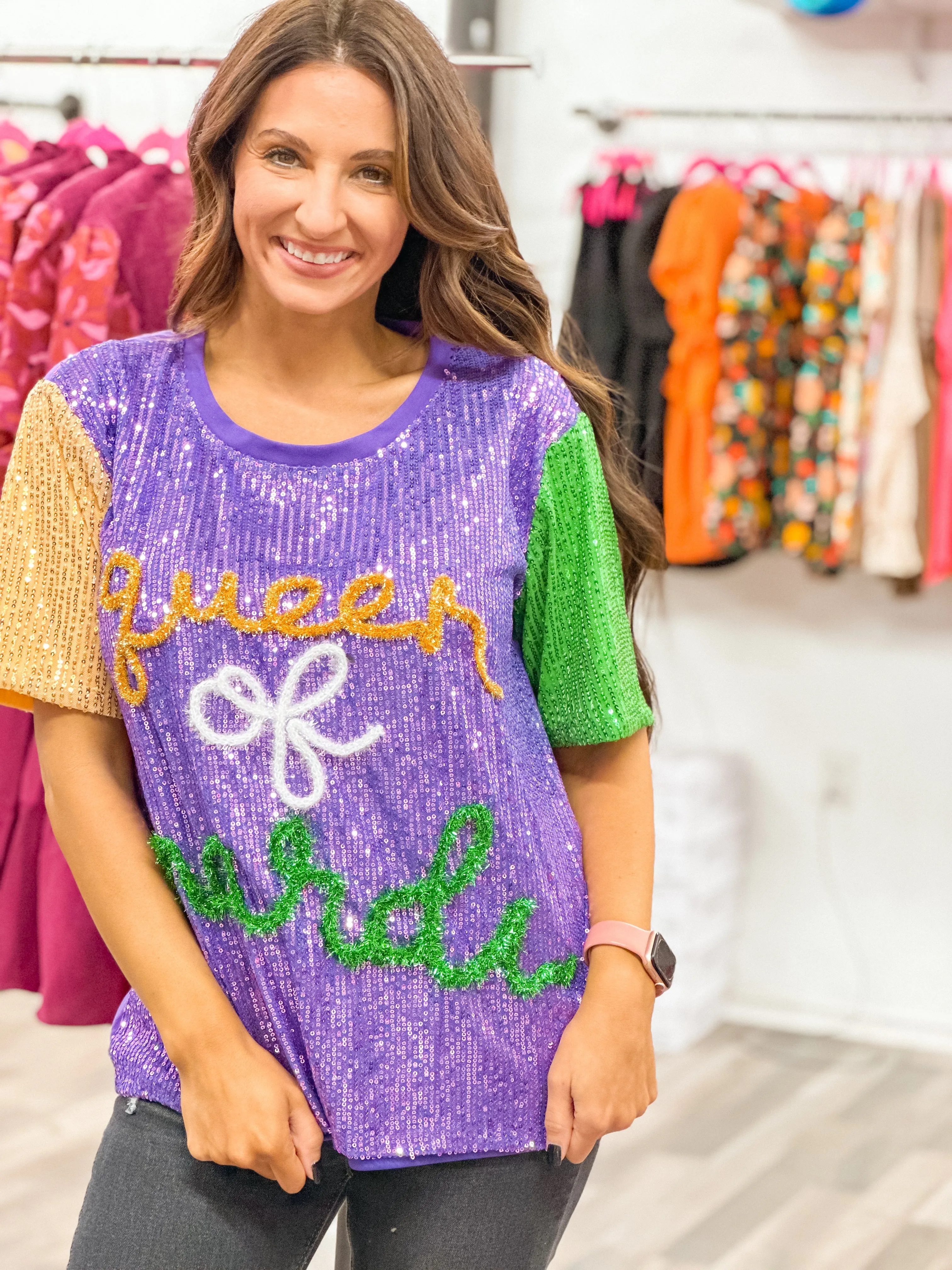 Queen Of Mardi Sequin Top