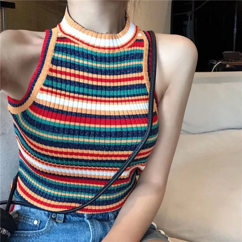 Rainbow striped chic vest by22010