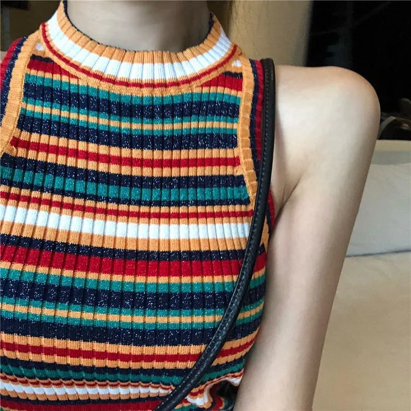 Rainbow striped chic vest by22010