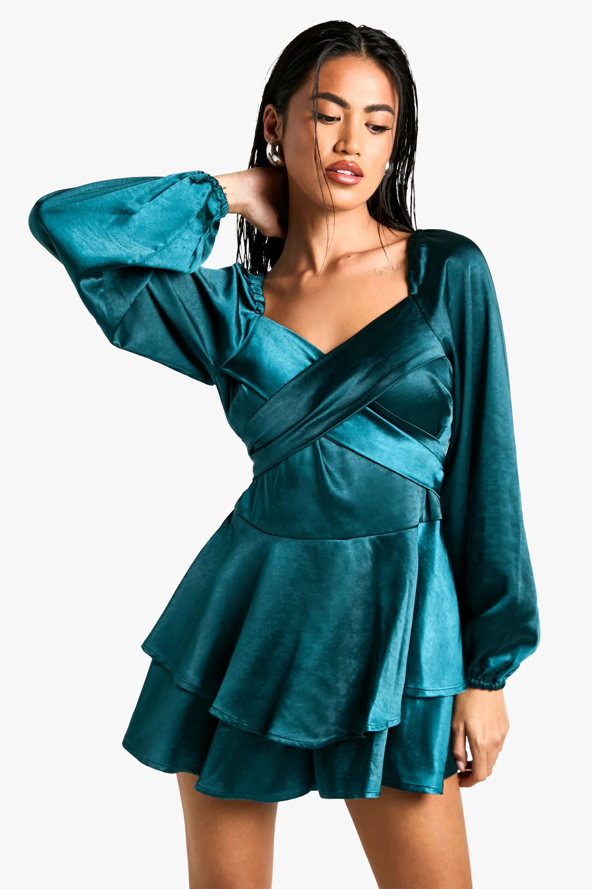 Satin Wrap Front Playsuit