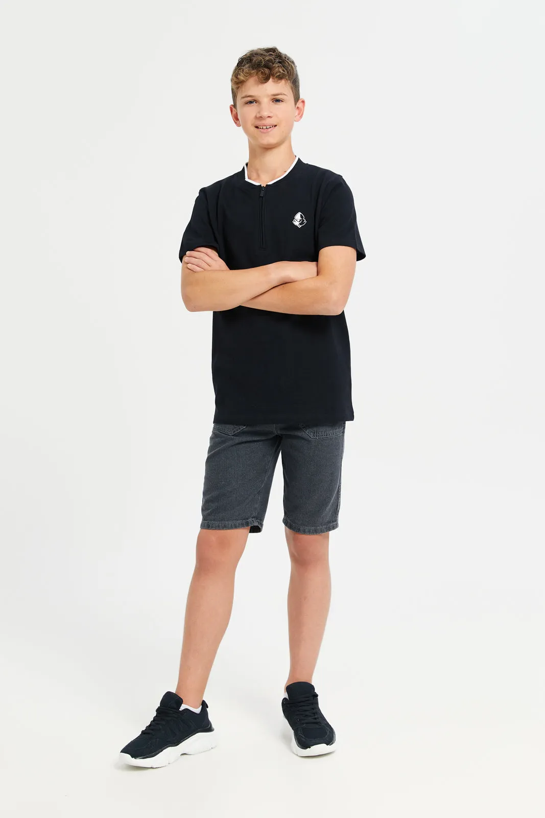 Senior Boys Black Printed Polo Shirt