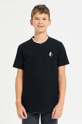 Senior Boys Black Printed Polo Shirt