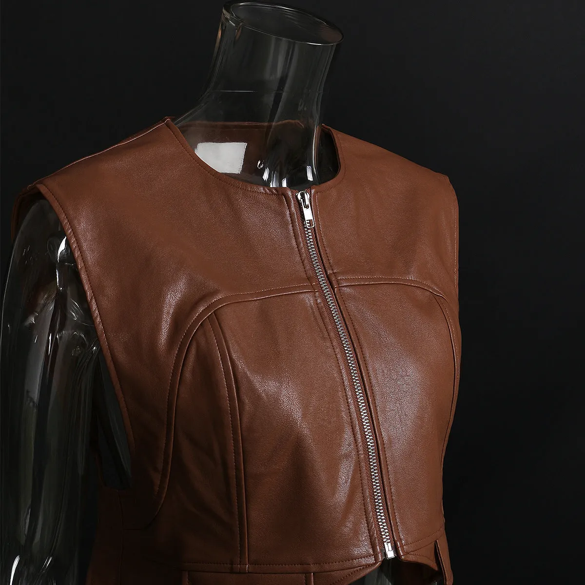 Shaped Leather Mini Vest for Women by Ashore Boutiques