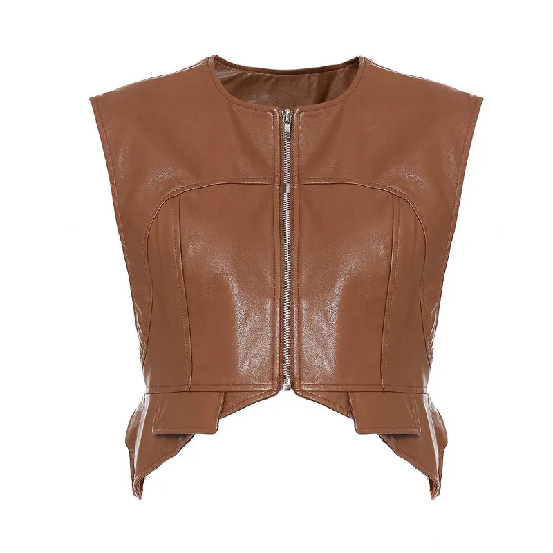 Shaped Leather Mini Vest for Women by Ashore Boutiques