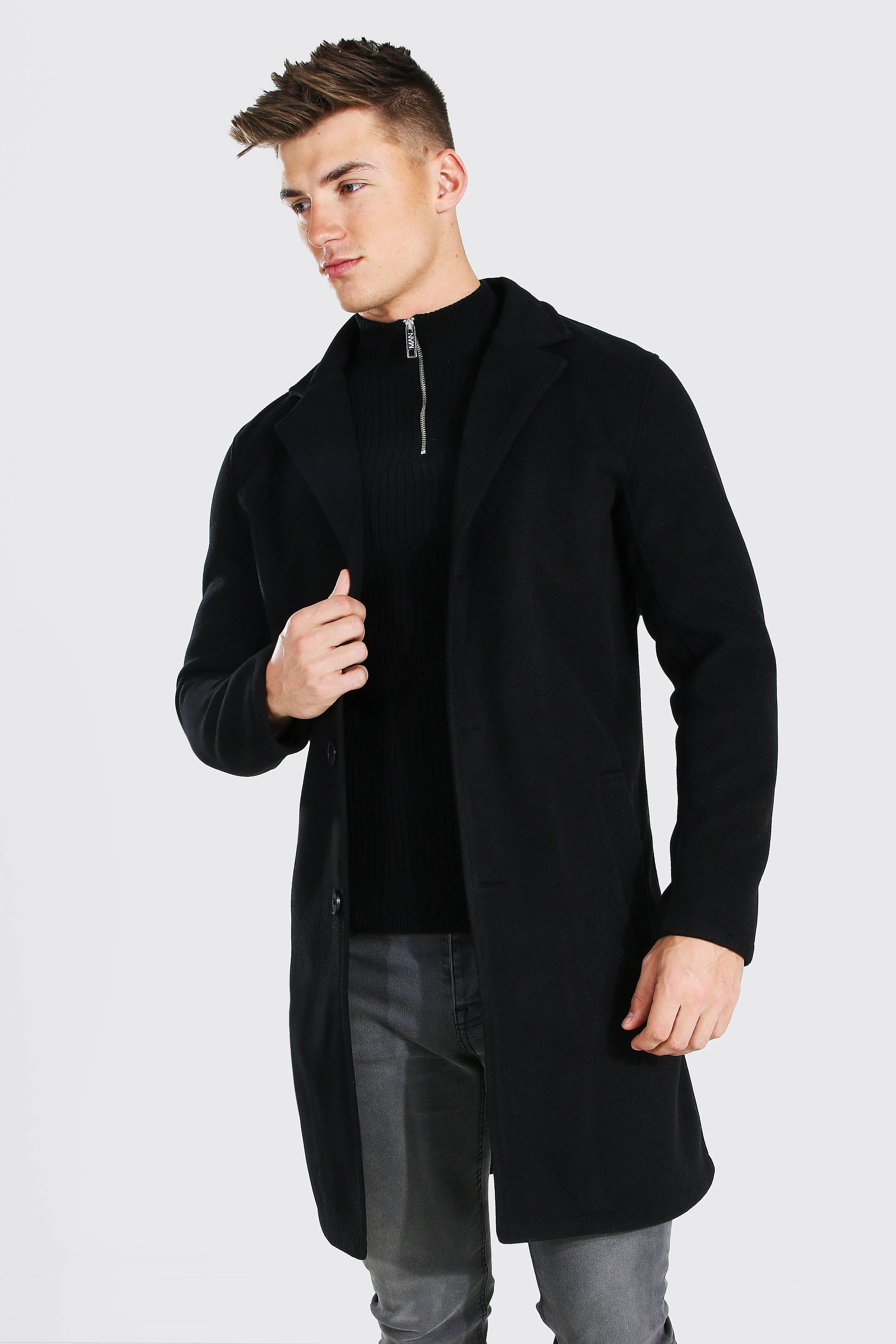 Single Breasted Wool Mix Overcoat | boohooMAN UK