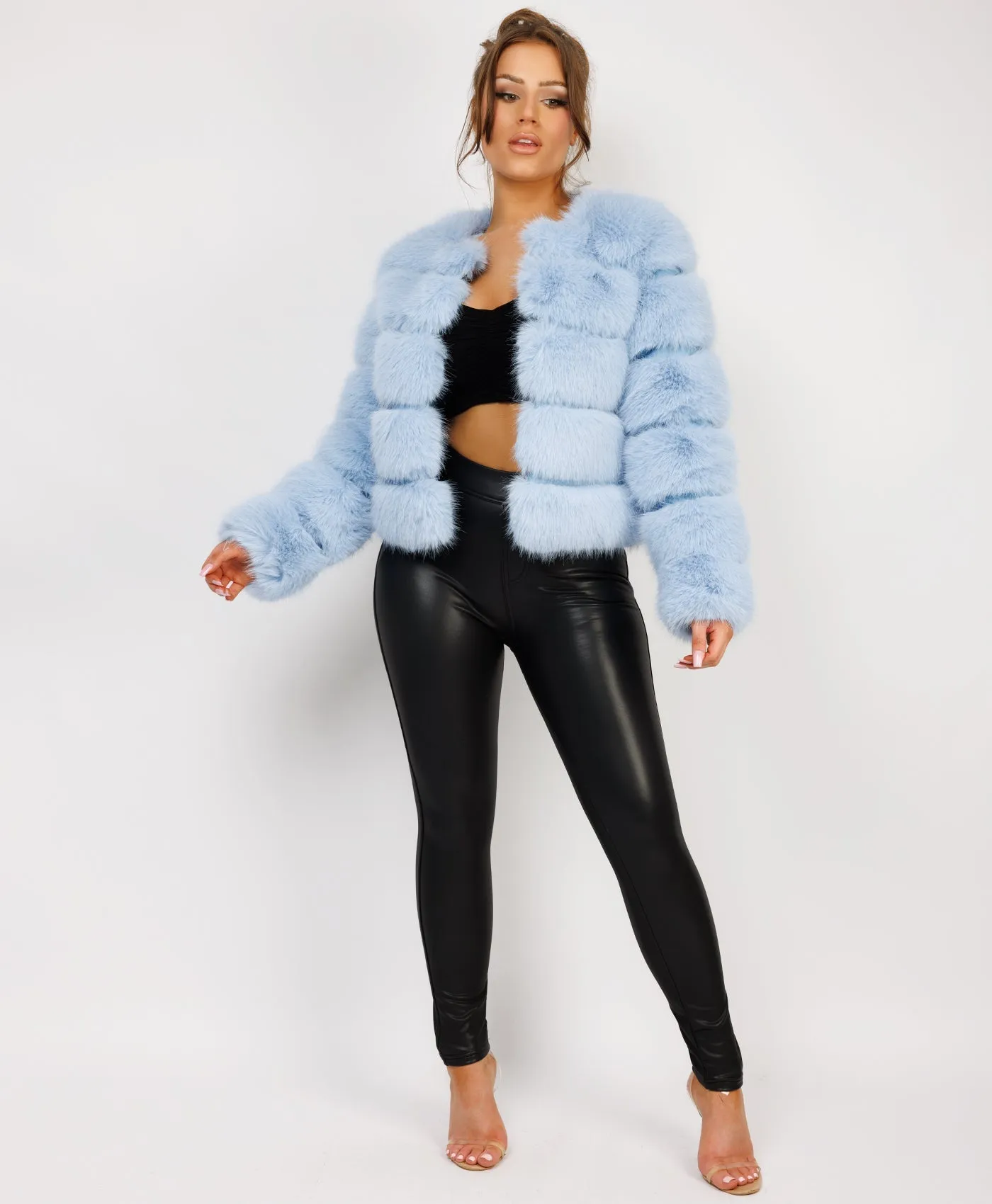 Sky Blue Premium Faux Fur Tiered Coat Jacket