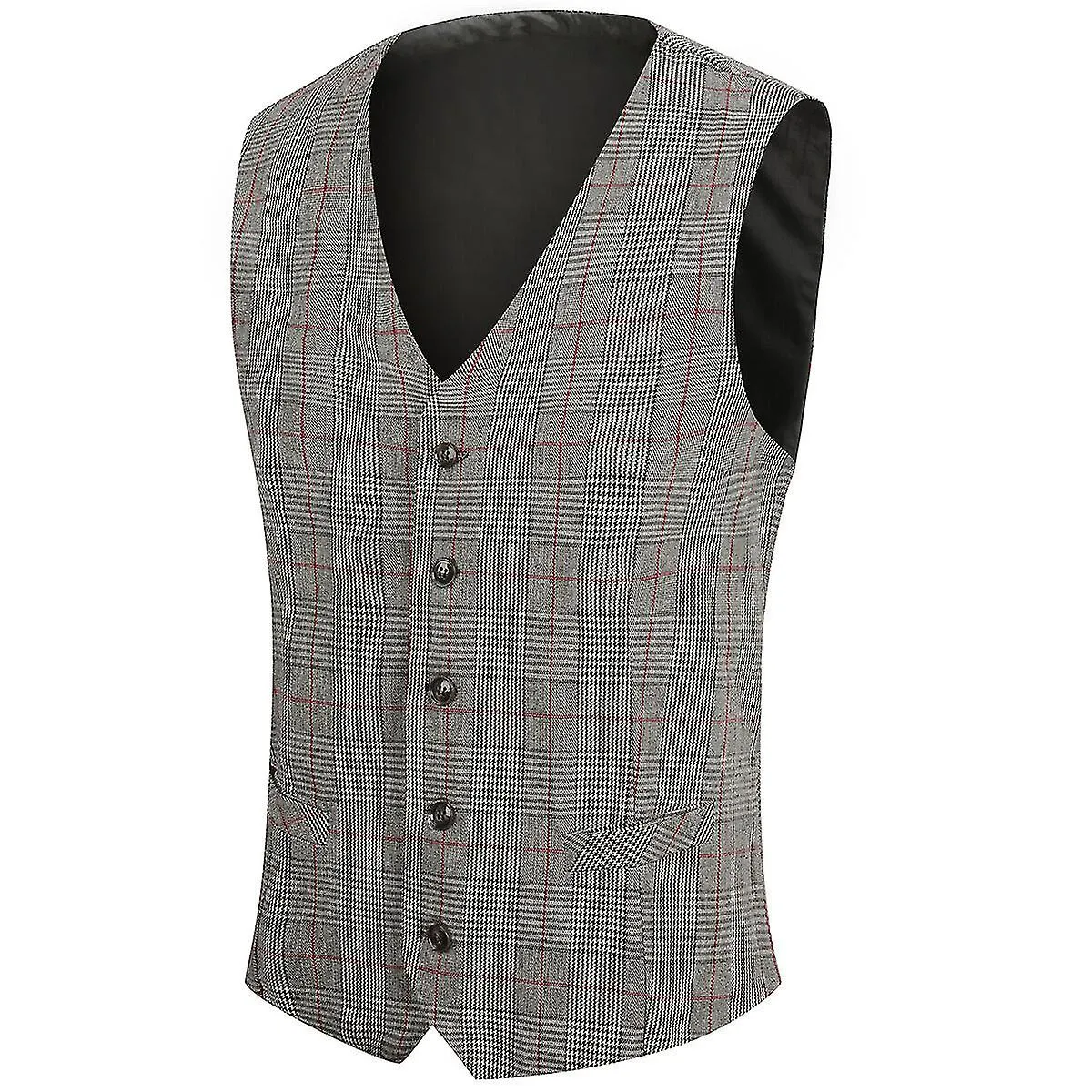 Sliktaa Mens Plaid Suit Vest Business Slim Fit Formal Dress Waistcoat