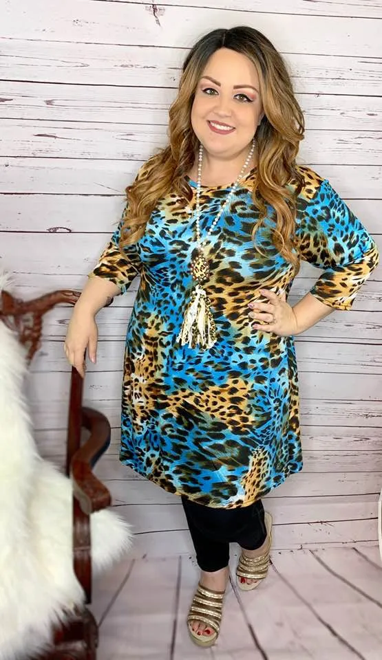 Small* Turquoise Leopard Flutter Tunic