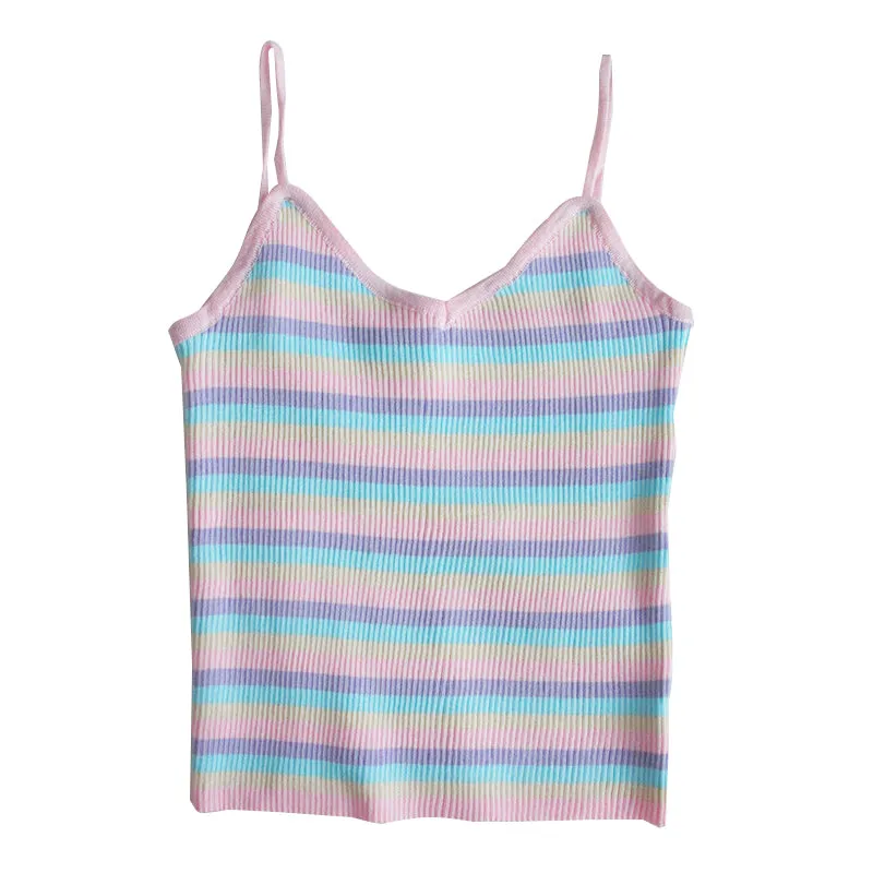 Sweet Rainbow Stripe Knit Suspender Vest BY22348