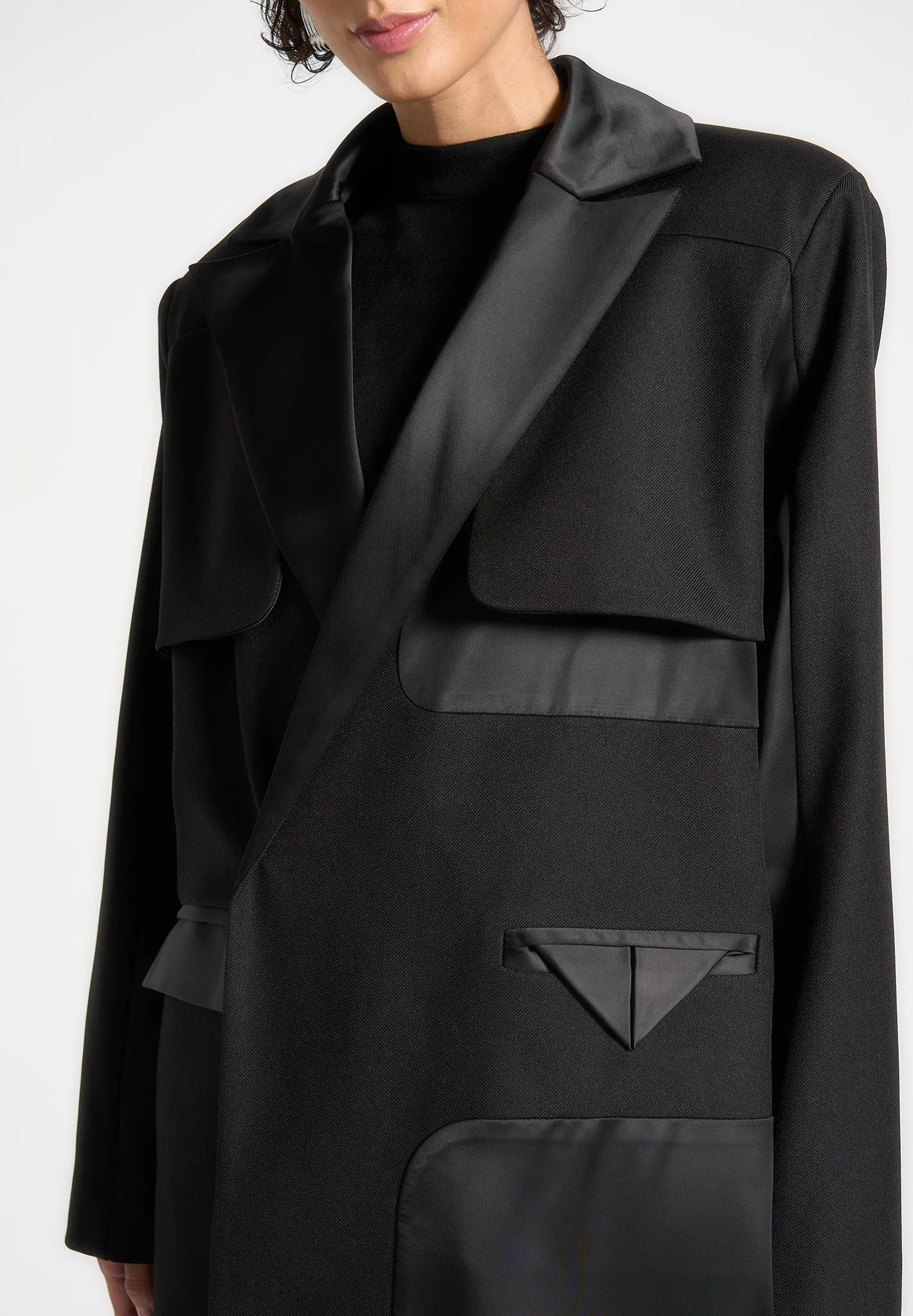 Tailored Satin Trench Coat - Black