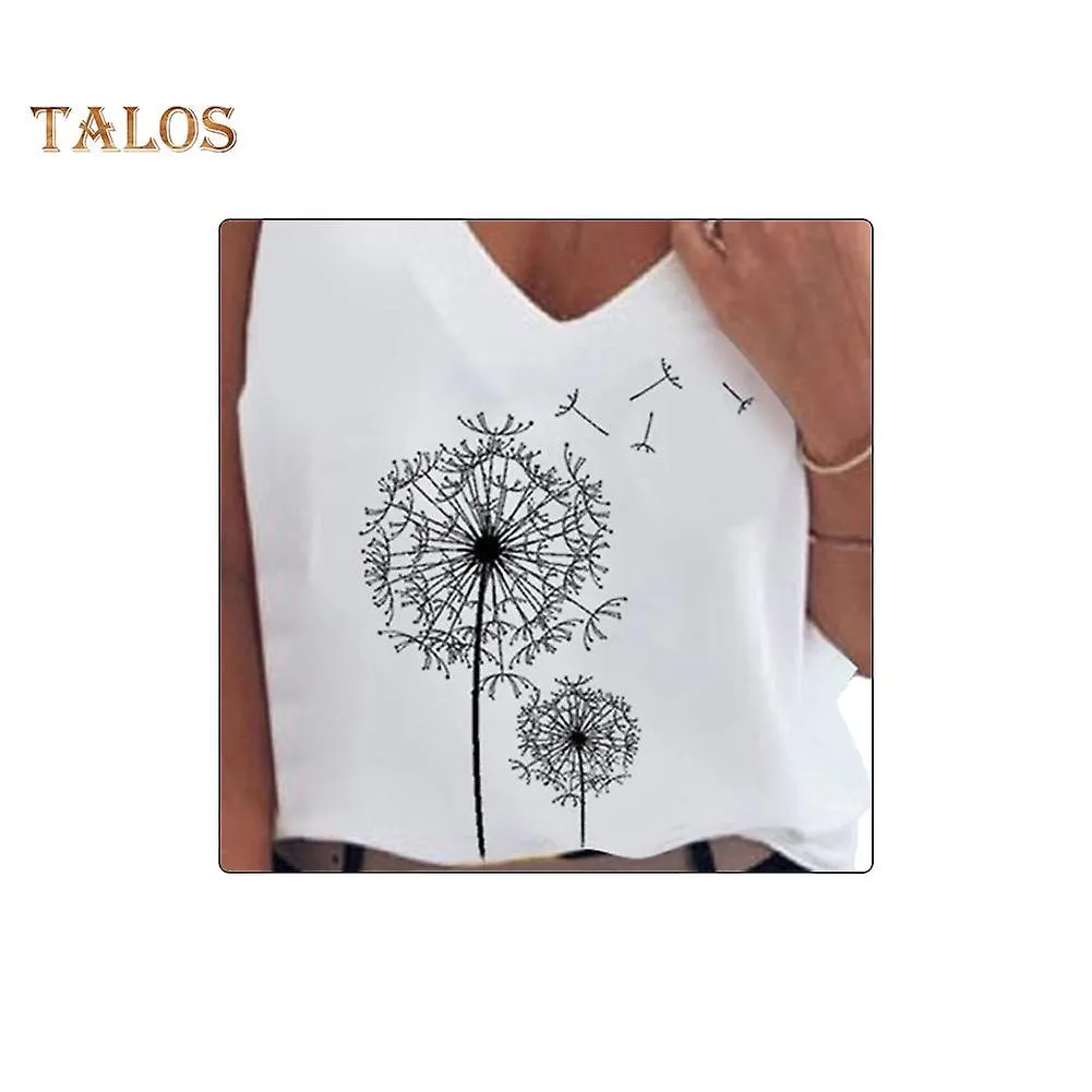 Talos Mix Fashion Women Sleeveless V Neck Sunflower Dandelion Holes Camisole Vest Blouse