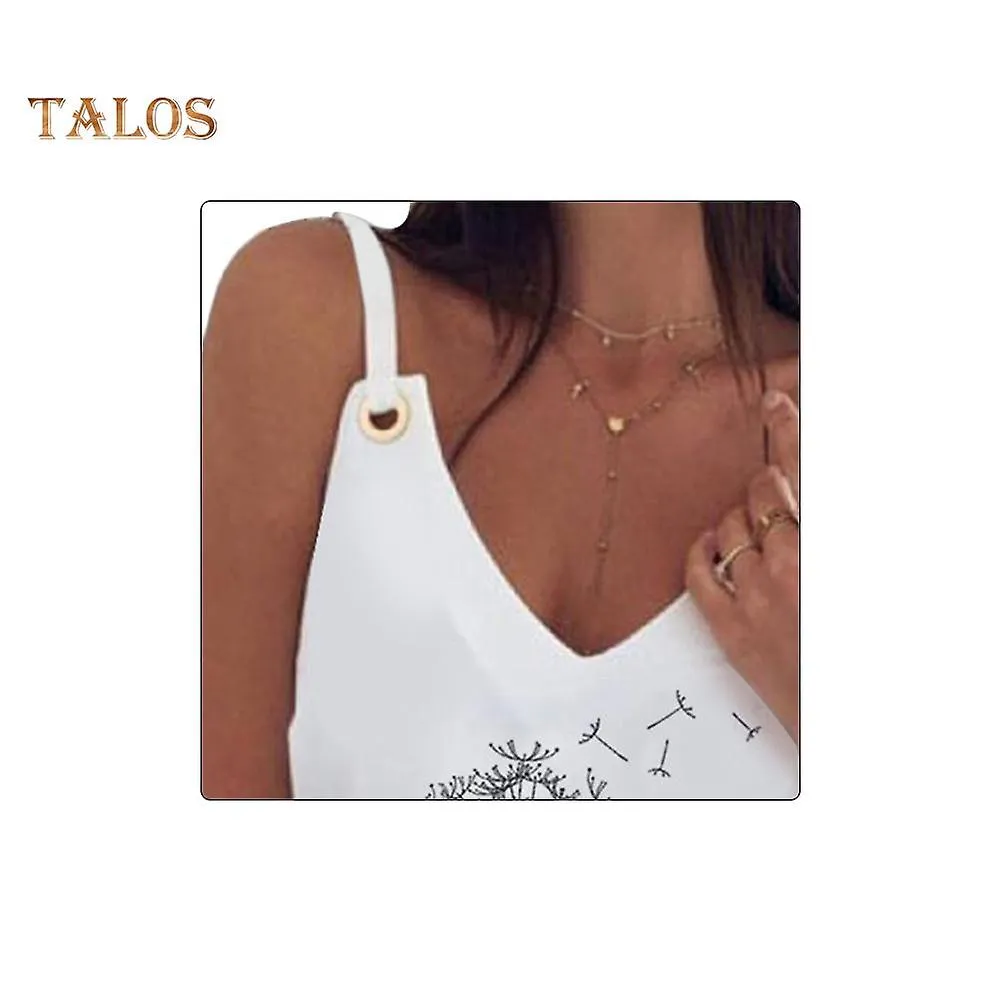 Talos Mix Fashion Women Sleeveless V Neck Sunflower Dandelion Holes Camisole Vest Blouse