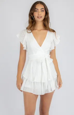 Textured Frill Sleeve Playsuit with Ruffle Detail (SJP439A)