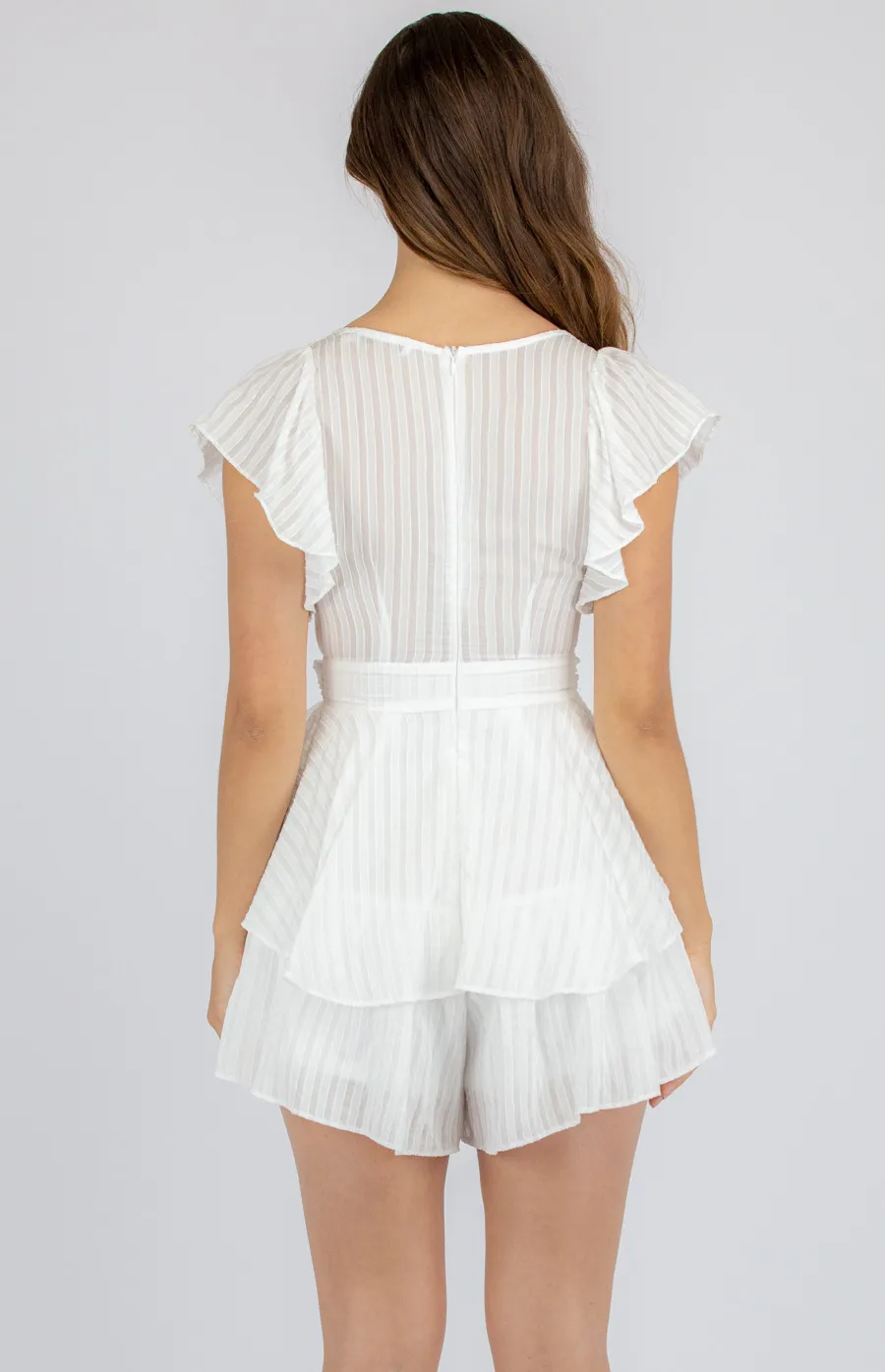 Textured Frill Sleeve Playsuit with Ruffle Detail (SJP439A)