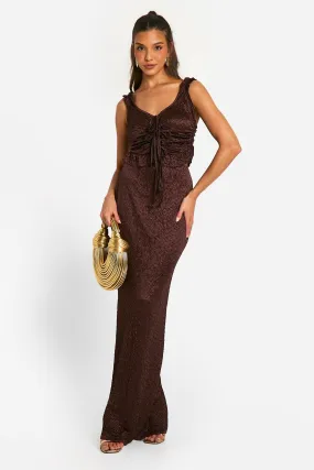 Textured Satin Look Tie Front Camisole & Maxi Skirt Two-Piece