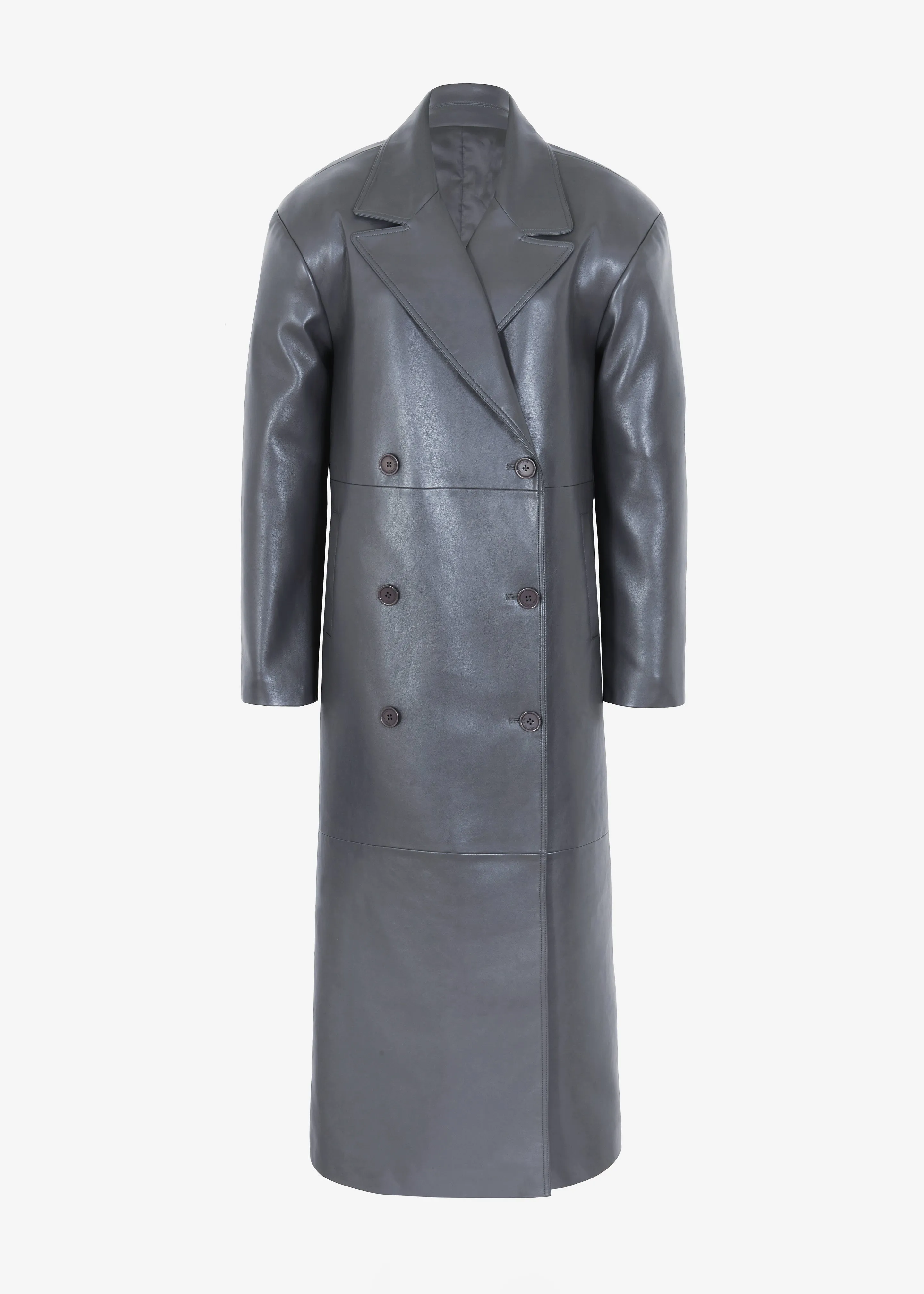 Tina Faux Leather Trench Coat - Grey