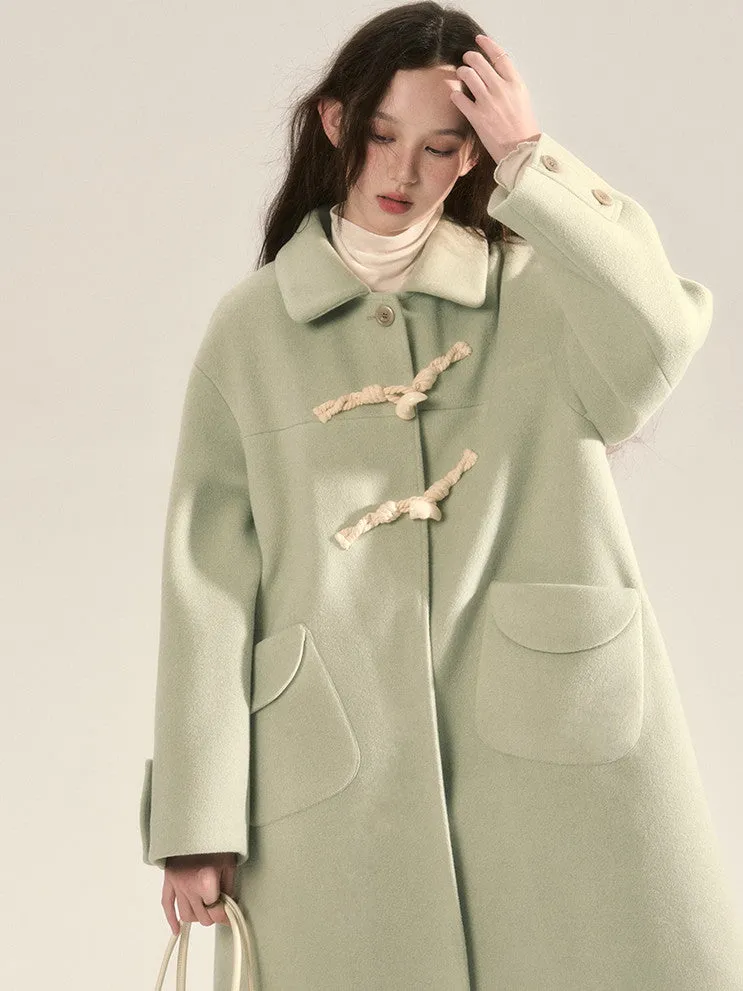 Toggle-Button Wool Simple Retro Long-Coat