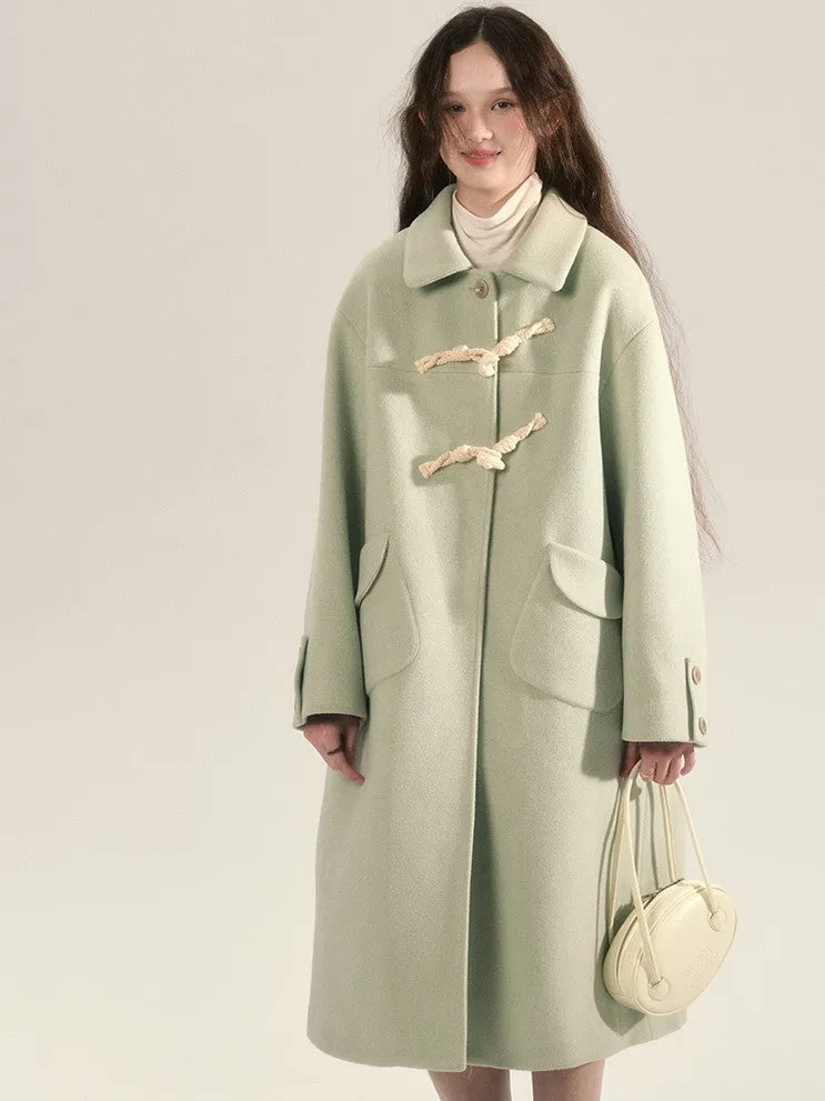 Toggle-Button Wool Simple Retro Long-Coat