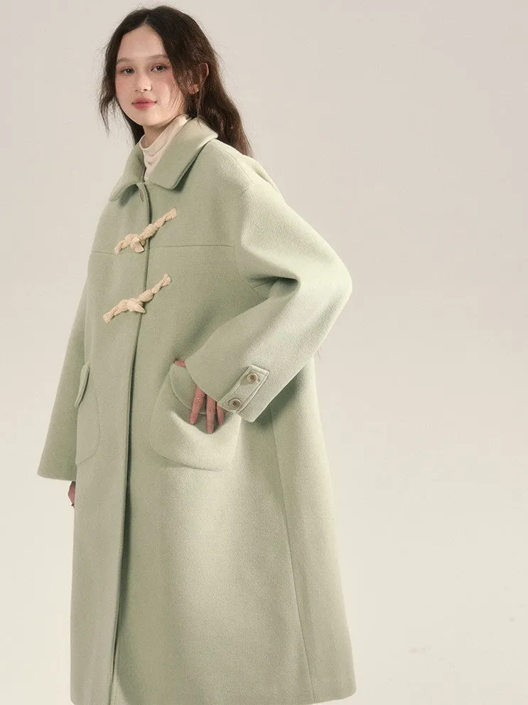 Toggle-Button Wool Simple Retro Long-Coat