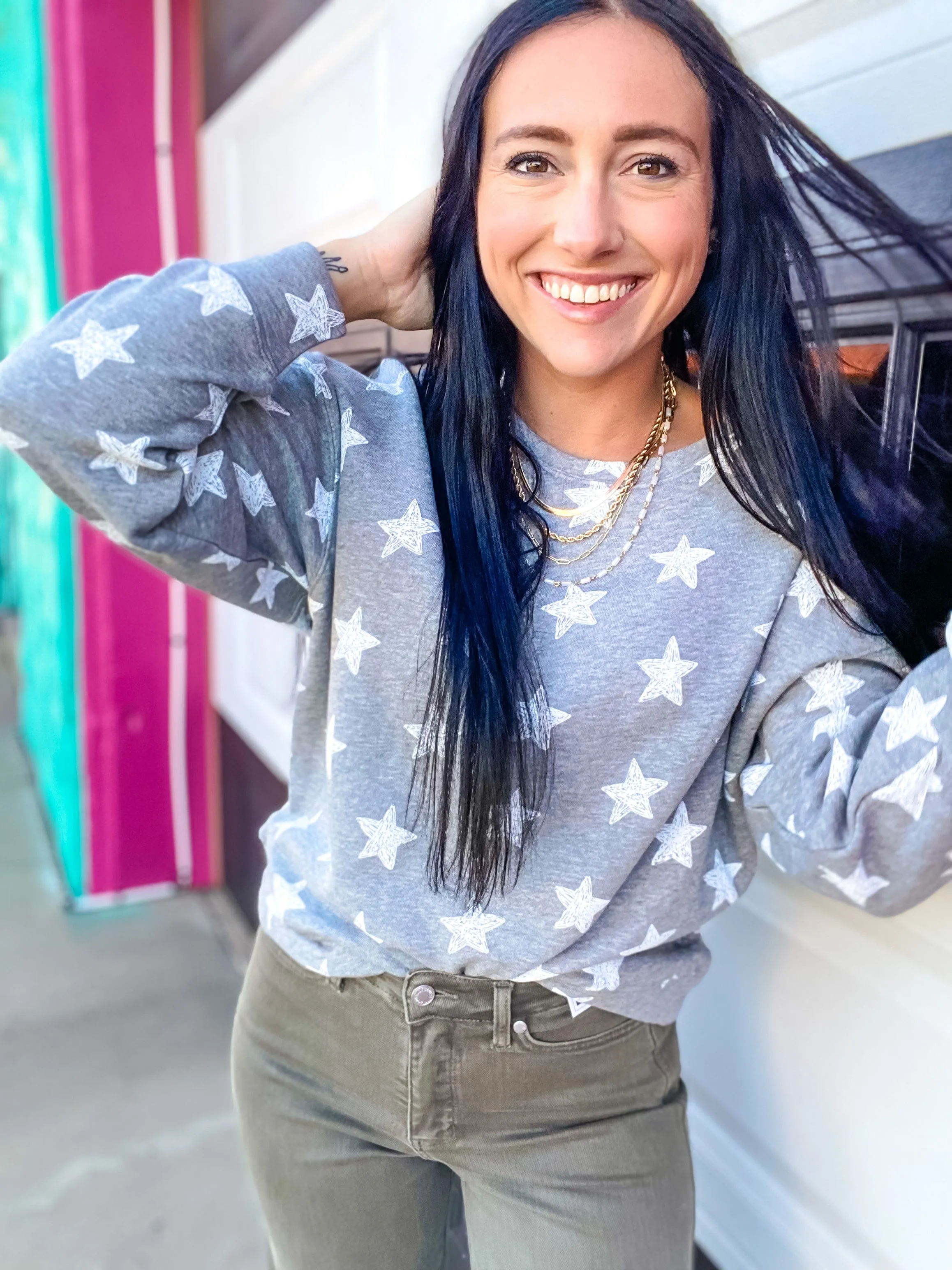 Umgee Star Sweatshirt in Gray