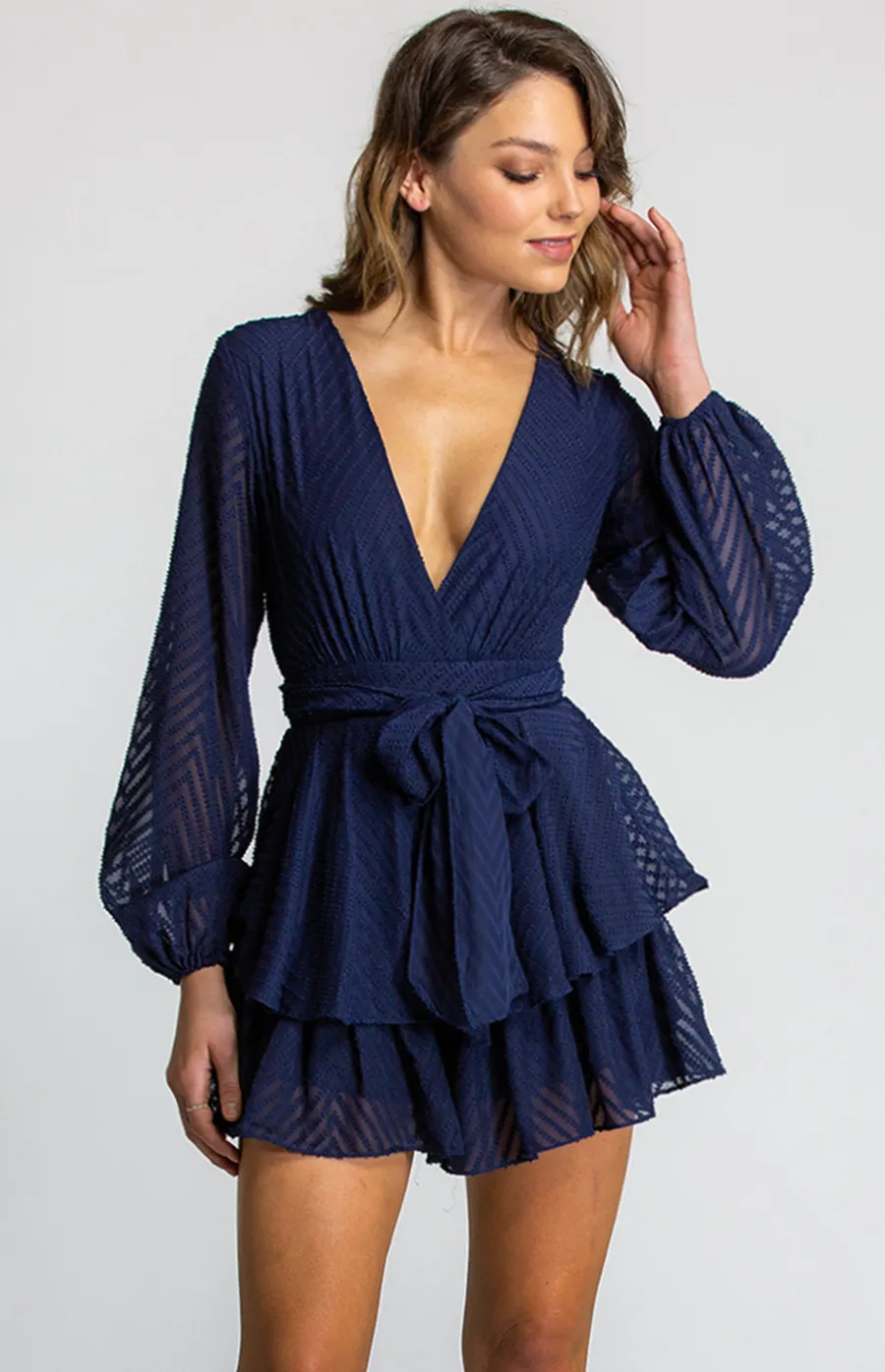 V-Neckline Long Sleeve Playsuit with Ruffle Details (SJP306-11A) 