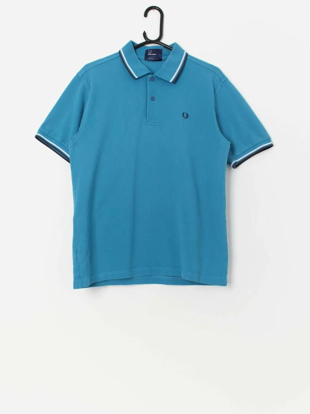 Vintage men’s Fred Perry polo shirt in blue and white – Medium