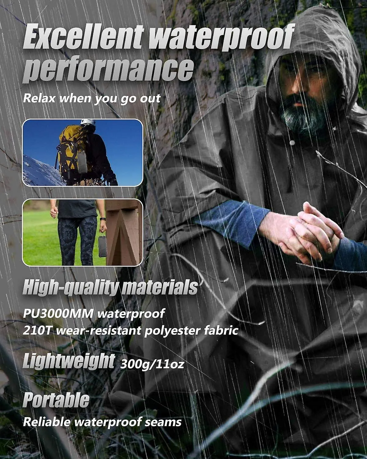 Waterproof Poncho Adult, Reusable Rain Poncho Adult Waterproof Poncho Waterproof Adult Lightweight Waterproof Raincoat for Outdo