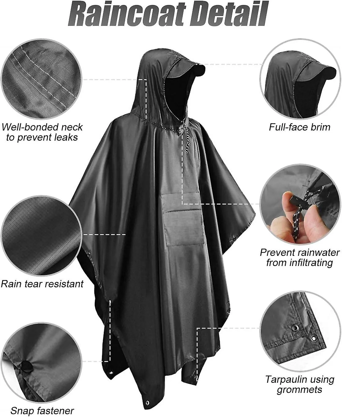 Waterproof Poncho Adult, Reusable Rain Poncho Adult Waterproof Poncho Waterproof Adult Lightweight Waterproof Raincoat for Outdo