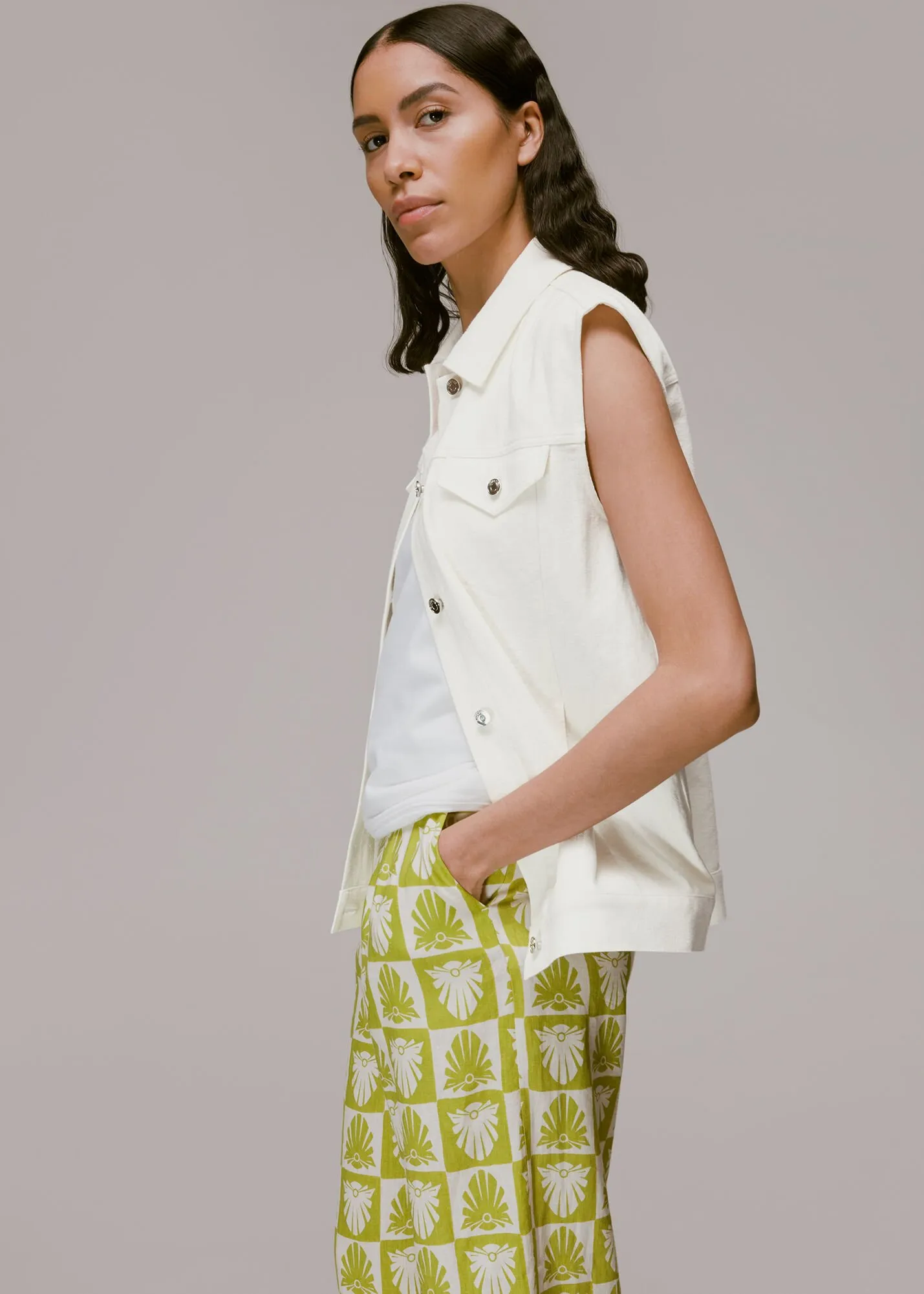 White Rosa Linen Gilet