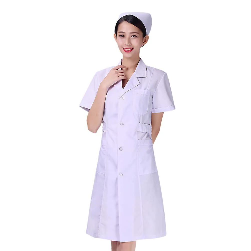 White Short Sleeve Uniform Beautician Nursing White Coat Cotton Hospital Apparel Clothes V Neck Labour Suit Fashion Costume Phar