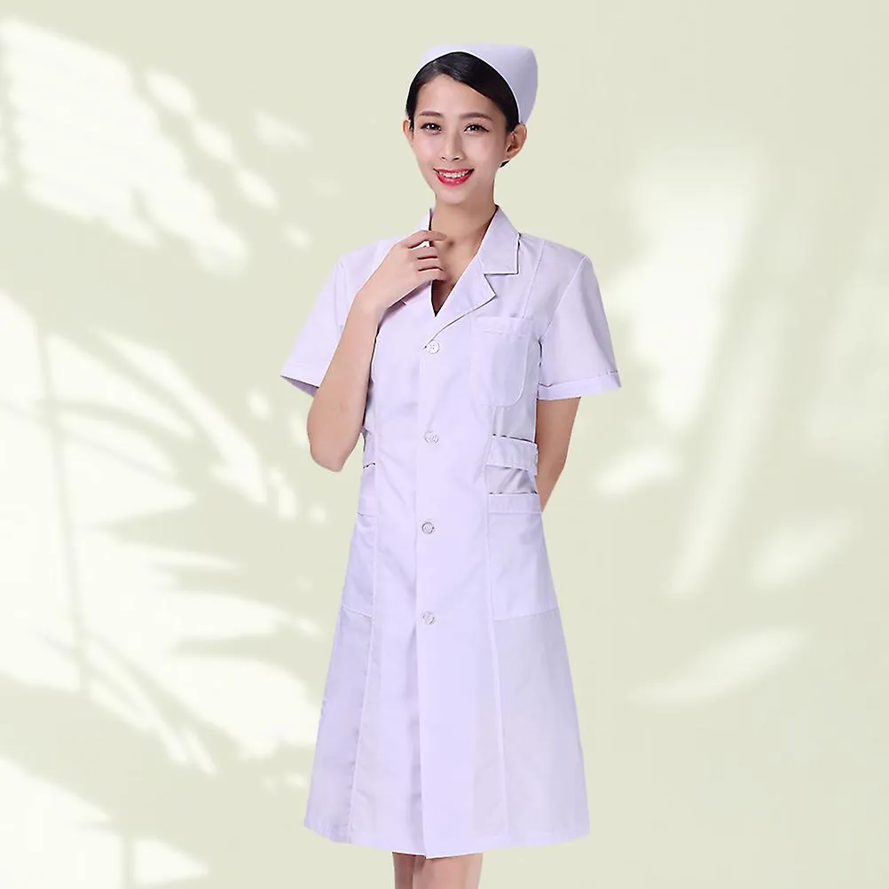 White Short Sleeve Uniform Beautician Nursing White Coat Cotton Hospital Apparel Clothes V Neck Labour Suit Fashion Costume Phar