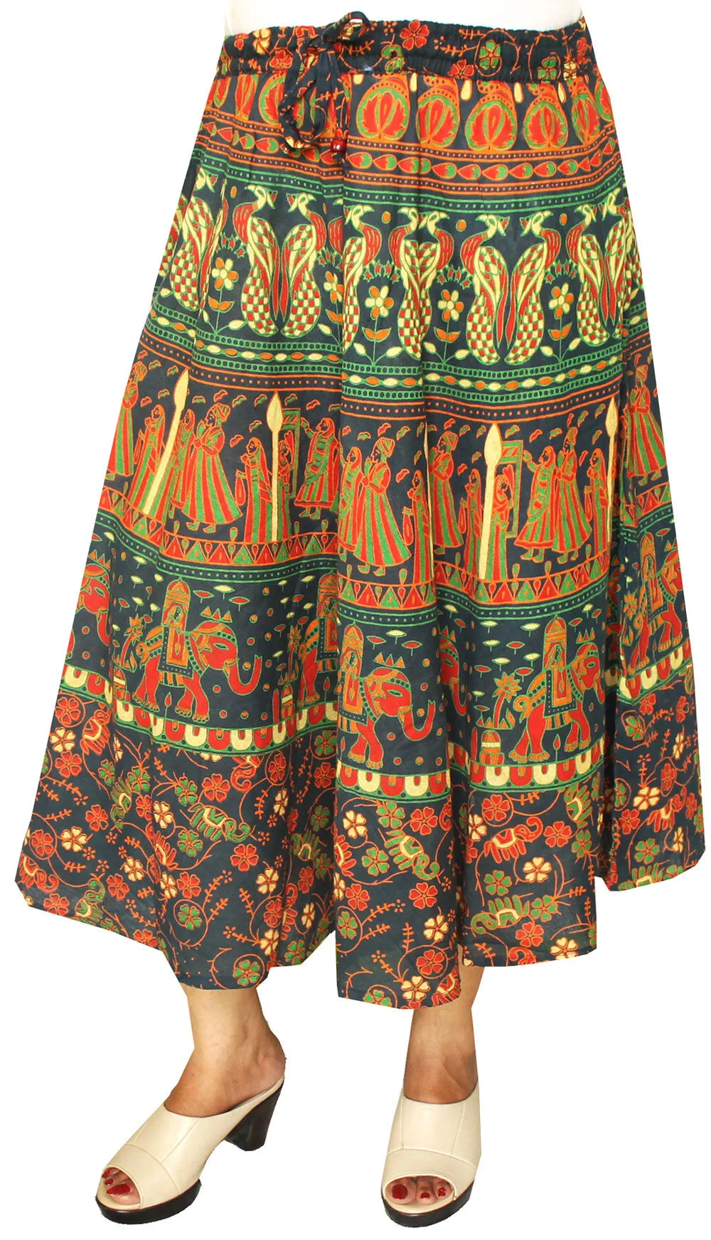 Women Printed Cotton Long Skirt India Clothes (Blue)